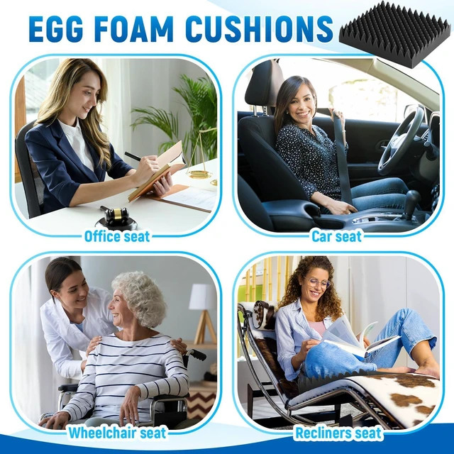 Alt view image 5 of 6 - 2 Pcs Egg Foam Pad,18 X 16 X 4 Inches Egg-Shaped,Black Gray Egg Seat Cushions Crate for Chairs, Convoluted Foam Relieves Pressure, Breathable Design, For Wheelchair Office Car Seats