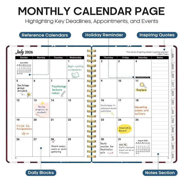 Alt view image 2 of 7 - Planner 2026-2027, Monthly & Weekly Jul 2026-Jun 2027 Calendar Planner 6.3" x 8.5", Hardcover Academic Organizer with Tabs, Pretty Calendar Book for Women, Students, Teachers, Star Riders