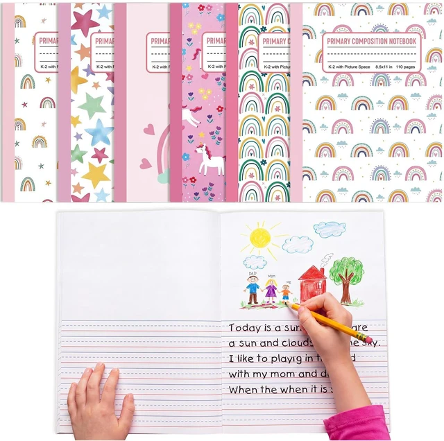 Main image of 6 Pack Rainbow Primary Composition Notebook with Picture Space Bulk for Grades K-2 110 Page 8.5 X11'' Half Primary Journal K-2 Drawing Story for Back to School First Day of School