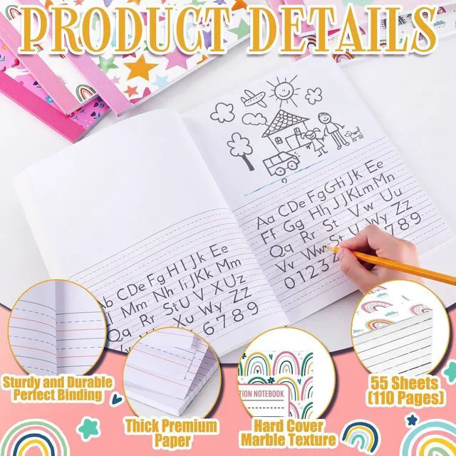 Alt view image 5 of 7 - 6 Pack Rainbow Primary Composition Notebook with Picture Space Bulk for Grades K-2 110 Page 8.5 X11'' Half Primary Journal K-2 Drawing Story for Back to School First Day of School