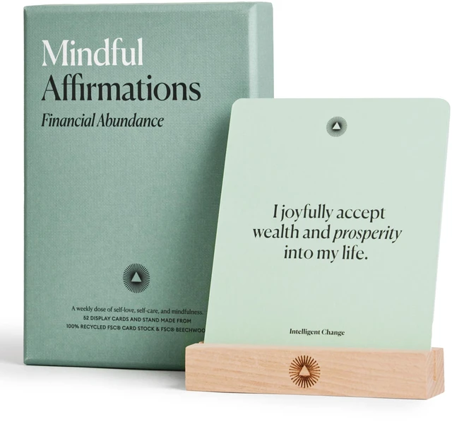 Main image of Mindful Affirmation Cards for Financial Abundance, Daily Words of Inspiration, Self Affirmation Inspirational Gifts, Positive Affirmations with Display Stand, Deck of 52