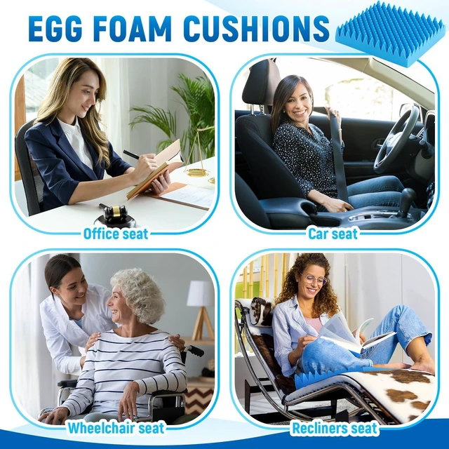 Alt view image 5 of 6 - 2 Pcs Egg Foam Pad Eggs Chair Cushion to Relieve Back Foam Seat Cushion Chair Accessories Pad for Office Recliner Wheelchair Home Car (Egg, Blue)
