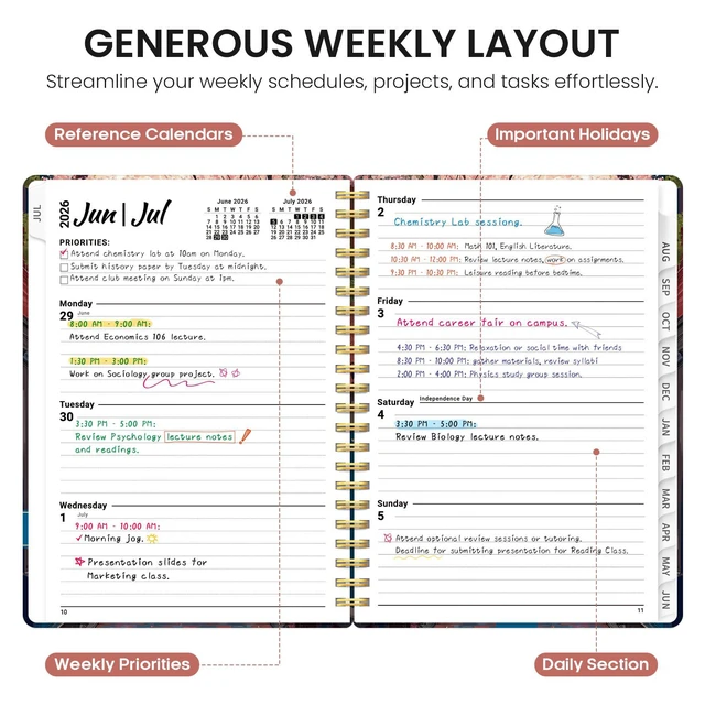 Alt view image 3 of 7 - Planner 2026-2027, Monthly & Weekly Jul 2026-Jun 2027 Calendar Planner 6.3" x 8.5", Hardcover Academic Organizer with Tabs, Pretty Calendar Book for Women, Students, Teachers, Cherry Lane