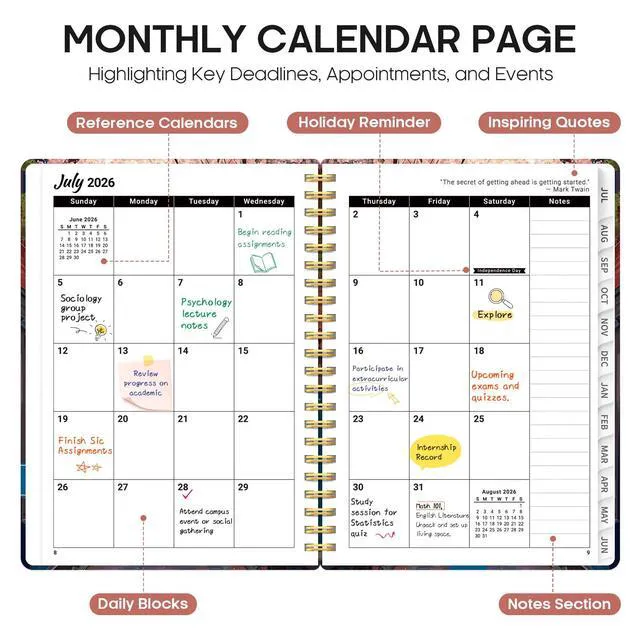 Alt view image 2 of 7 - Planner 2026-2027, Monthly & Weekly Jul 2026-Jun 2027 Calendar Planner 6.3" x 8.5", Hardcover Academic Organizer with Tabs, Pretty Calendar Book for Women, Students, Teachers, Cherry Lane