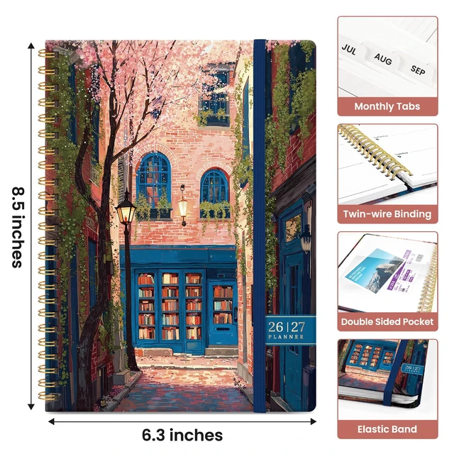 Alt view image 4 of 7 - Planner 2026-2027, Monthly & Weekly Jul 2026-Jun 2027 Calendar Planner 6.3" x 8.5", Hardcover Academic Organizer with Tabs, Pretty Calendar Book for Women, Students, Teachers, Cherry Lane