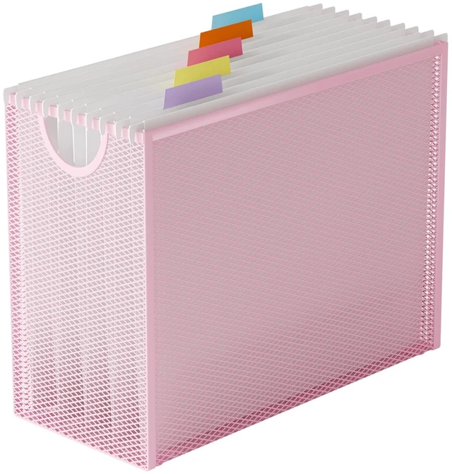 Main image of Letter-Size Hanging File Organizer (Pink, with 5 Grey Folders) File Holder Filing Box for Desk, Metal Mesh Desk File Folder Storage for Office(No Assembly Required)
