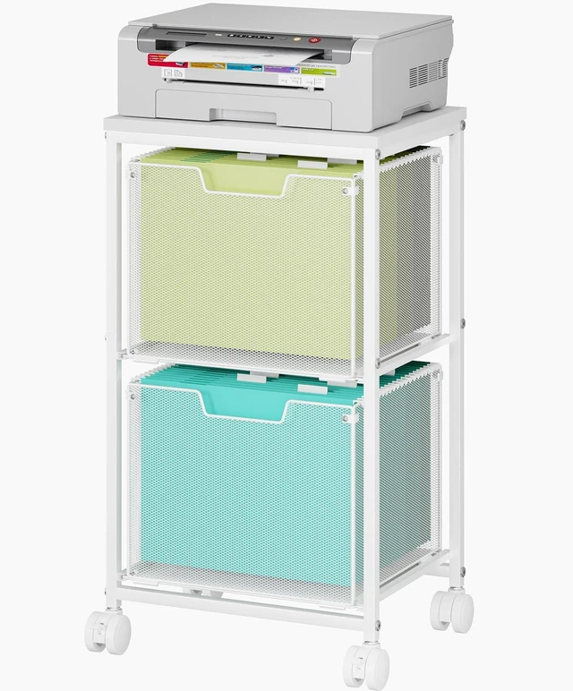 Main image of Rolling File Cart with 2 Storage Drawers,Under Desk Storage Cart Hanging File Folder Organizer with Wheels, Filing Cabinet Mobile Printer Stand Utility Craft Cart for Home Office,White