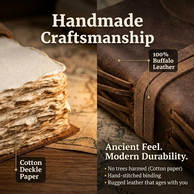 Alt view image 5 of 7 - Vintage Leather Journal - Antique Handmade Leather Bound journal with deckle edge paper for Men And Women Diary - Leather Sketchbook - Drawing Journal Notebook - Great Gift (11.7X8.3)