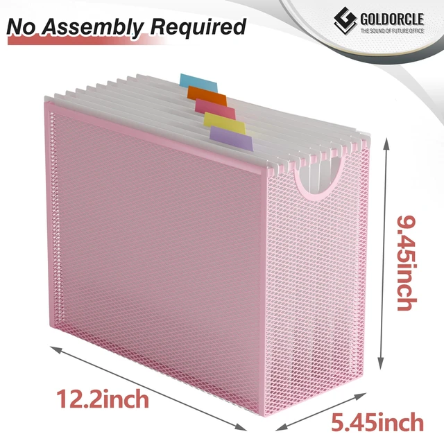 Alt view image 2 of 6 - Letter-Size Hanging File Organizer (Pink, with 5 Grey Folders) File Holder Filing Box for Desk, Metal Mesh Desk File Folder Storage for Office(No Assembly Required)