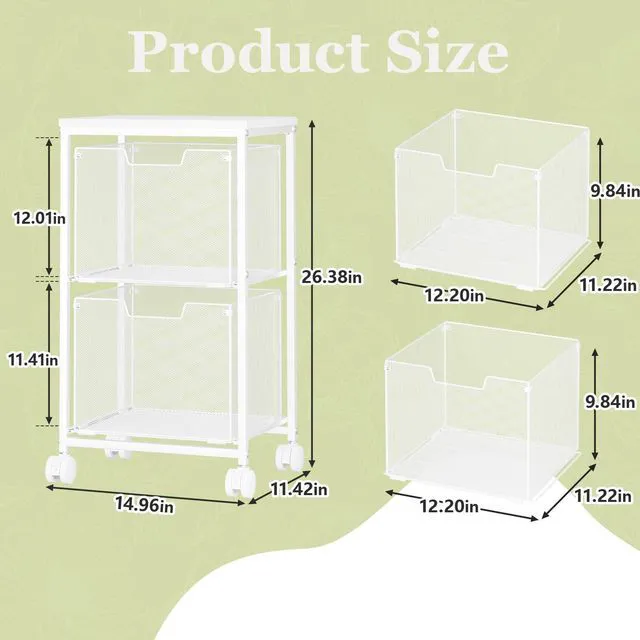 Alt view image 3 of 7 - Rolling File Cart with 2 Storage Drawers,Under Desk Storage Cart Hanging File Folder Organizer with Wheels, Filing Cabinet Mobile Printer Stand Utility Craft Cart for Home Office,White