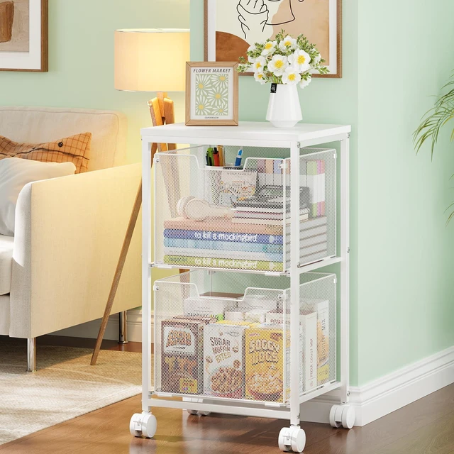 Alt view image 2 of 7 - Rolling File Cart with 2 Storage Drawers,Under Desk Storage Cart Hanging File Folder Organizer with Wheels, Filing Cabinet Mobile Printer Stand Utility Craft Cart for Home Office,White