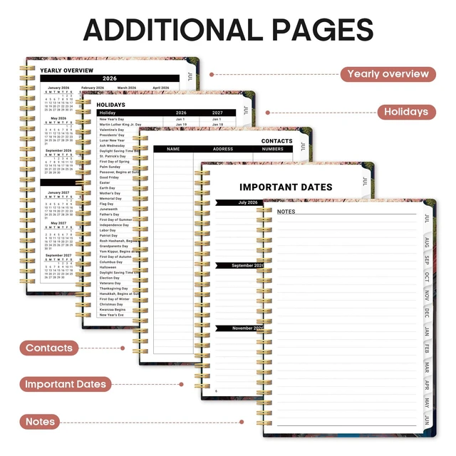 Alt view image 5 of 7 - Planner 2026-2027, Monthly & Weekly Jul 2026-Jun 2027 Calendar Planner 6.3" x 8.5", Hardcover Academic Organizer with Tabs, Pretty Calendar Book for Women, Students, Teachers, Cherry Lane