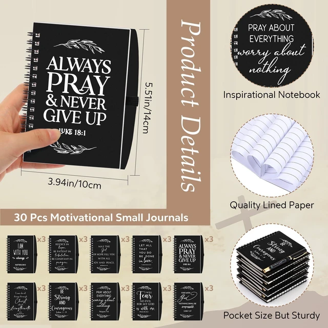 Alt view image 2 of 7 - 60 Pcs/30 Set Christian Gift Bulk Spiral Notebook and Pen, Black Prayer Journal Bible Verse Ballpoint Pen, Religious Gift for Church Members Study Groups Women Men, Sunday School