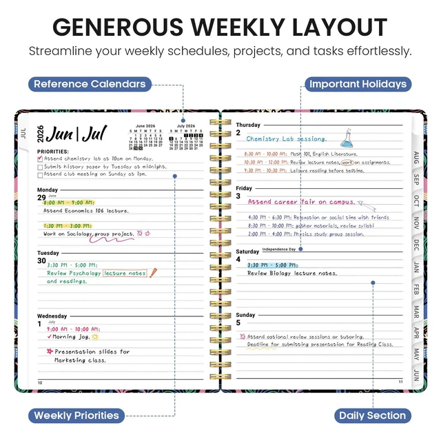 Alt view image 3 of 7 - Planner 2026-2027, Monthly & Weekly Jul 2026-Jun 2027 Calendar Planner 6.3" x 8.5", Hardcover Academic Organizer with Tabs, Pretty Calendar Book for Women, Students, Teachers, Pelagia Parade