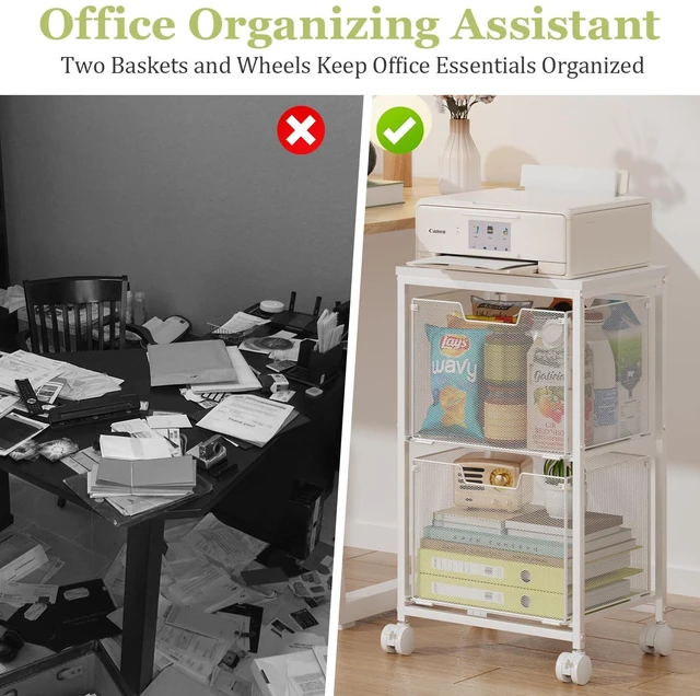 Alt view image 7 of 7 - Rolling File Cart with 2 Storage Drawers,Under Desk Storage Cart Hanging File Folder Organizer with Wheels, Filing Cabinet Mobile Printer Stand Utility Craft Cart for Home Office,White