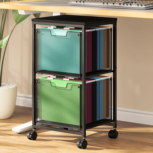 Main image of Rolling File Cart with 2 Storage Drawers, Mobile File Cabinet with Wheels, Hanging File Folder Organizer, Under Desk Storage, Printer Stand Utility Cart Filing Cabinet for Home Office,Black
