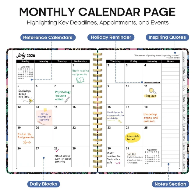 Alt view image 2 of 7 - Planner 2026-2027, Monthly & Weekly Jul 2026-Jun 2027 Calendar Planner 6.3" x 8.5", Hardcover Academic Organizer with Tabs, Pretty Calendar Book for Women, Students, Teachers, Pelagia Parade