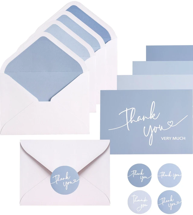 Main image of 100 PK Blue Thank You Cards with Envelopes Bulk - 5 x 3.5 Inches Personalized Thank You Notes for Baby Shower Wedding Small Business Graduation Funeral Birthday