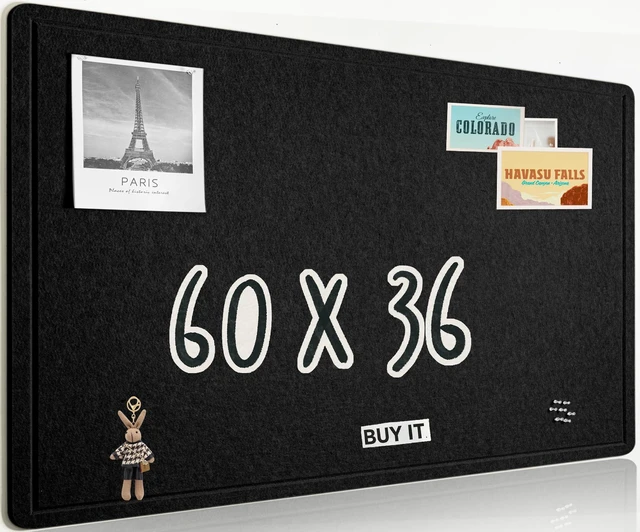 Main image of Foldable Felt Bulletin Board for Wall, 60x36 inches, Black Large Cork Board Alternative with 25 Pushpins, Decorative Photo Display Board Pin Board 5x3, For Home, Office & School