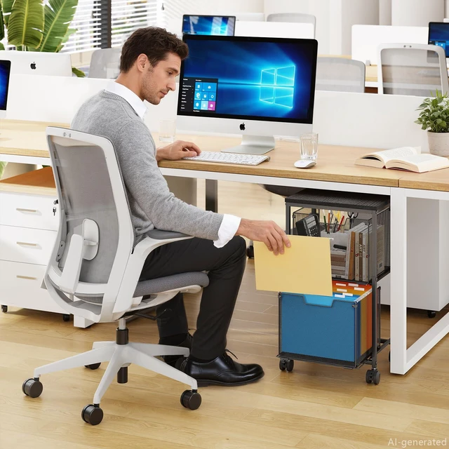 Alt view image 5 of 7 - Rolling File Cart with 2 Storage Drawers, Mobile File Cabinet with Wheels, Hanging File Folder Organizer, Under Desk Storage, Printer Stand Utility Cart Filing Cabinet for Home Office,Black