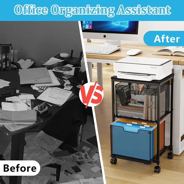 Alt view image 7 of 7 - Rolling File Cart with 2 Storage Drawers, Mobile File Cabinet with Wheels, Hanging File Folder Organizer, Under Desk Storage, Printer Stand Utility Cart Filing Cabinet for Home Office,Black