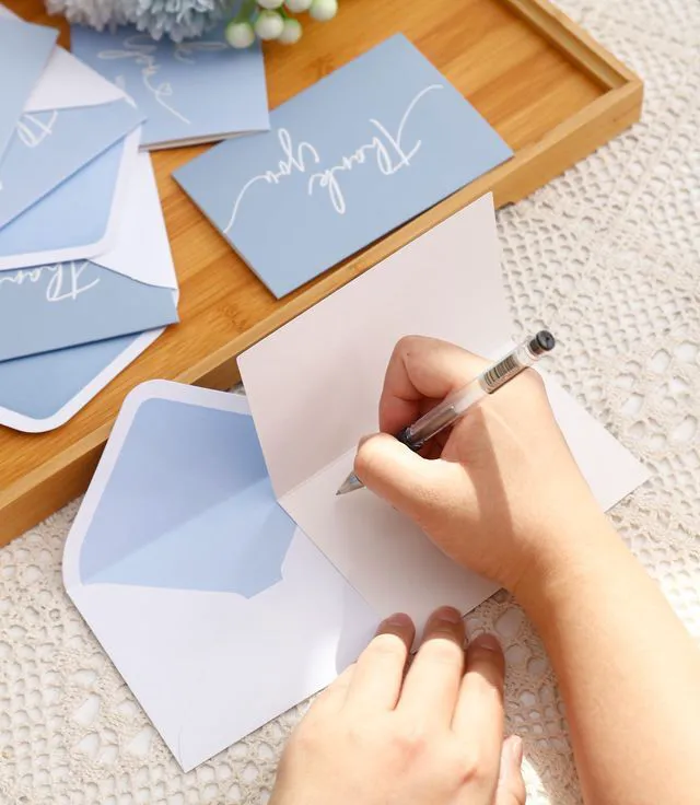 Alt view image 5 of 7 - 100 PK Blue Thank You Cards with Envelopes Bulk - 5 x 3.5 Inches Personalized Thank You Notes for Baby Shower Wedding Small Business Graduation Funeral Birthday