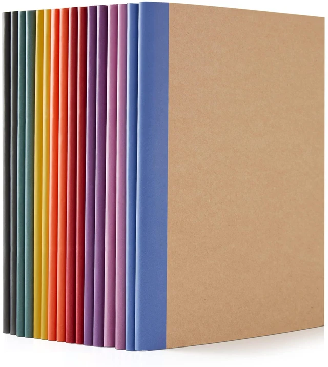 Main image of 16 Pack Composition Notebooks Bulk, Kraft Cover Lined Blank College Ruled Composition Travel Journals with Jewel Tone Spines For Women Students, 60 Pages, 8.3x 5.5, A5, 8 Vintage Colors