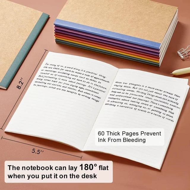 Alt view image 2 of 7 - 16 Pack Composition Notebooks Bulk, Kraft Cover Lined Blank College Ruled Composition Travel Journals with Jewel Tone Spines For Women Students, 60 Pages, 8.3x 5.5, A5, 8 Vintage Colors