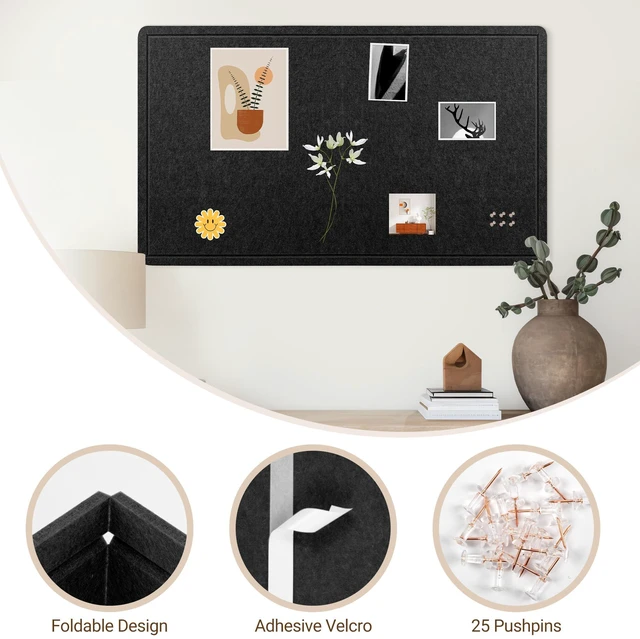 Alt view image 6 of 7 - Foldable Felt Bulletin Board for Wall, 60x36 inches, Black Large Cork Board Alternative with 25 Pushpins, Decorative Photo Display Board Pin Board 5x3, For Home, Office & School