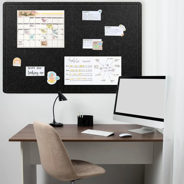 Alt view image 7 of 7 - Foldable Felt Bulletin Board for Wall, 60x36 inches, Black Large Cork Board Alternative with 25 Pushpins, Decorative Photo Display Board Pin Board 5x3, For Home, Office & School