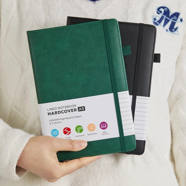 Alt view image 7 of 7 - 2 Pack Lined Journal Notebook, A5 (5.7"x8.4") Journaling Notebooks for Women Men Writing Work, Black Leather Hardcover, 160 Pages, 100GSM Paper, Daily Journal College Ruled, School Office Supplies