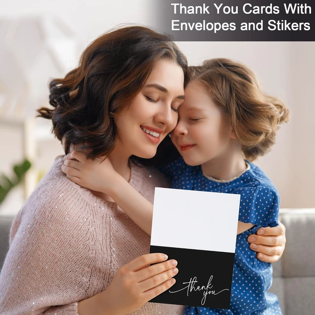Alt view image 5 of 6 - 200 Pcs Thank You Cards with Envelopes Stickers, 3.5x5", Black Folded Blank Thank You Notes Bulk, Kraft Envelopes and Stickers, for Wedding Business Graduation Baby Shower Bridal Shower