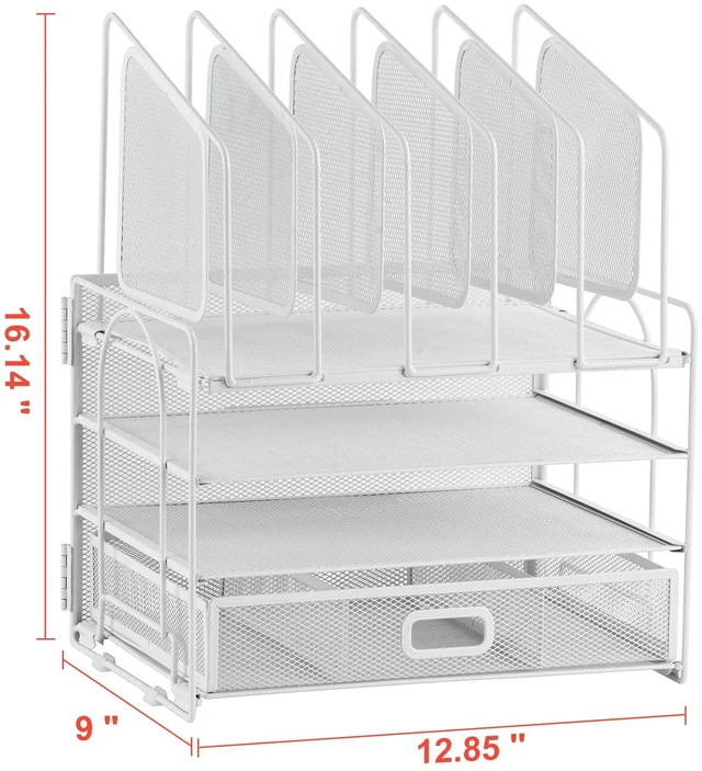 Alt view image 5 of 7 - Desk Organizers, 4-Tier Mesh Desk File Organizer with 5 Vertical File Holders and 2 Pen Holders, Multifunction Desktop Organizer,Desk Organizers and Accessories for Home Office (White)