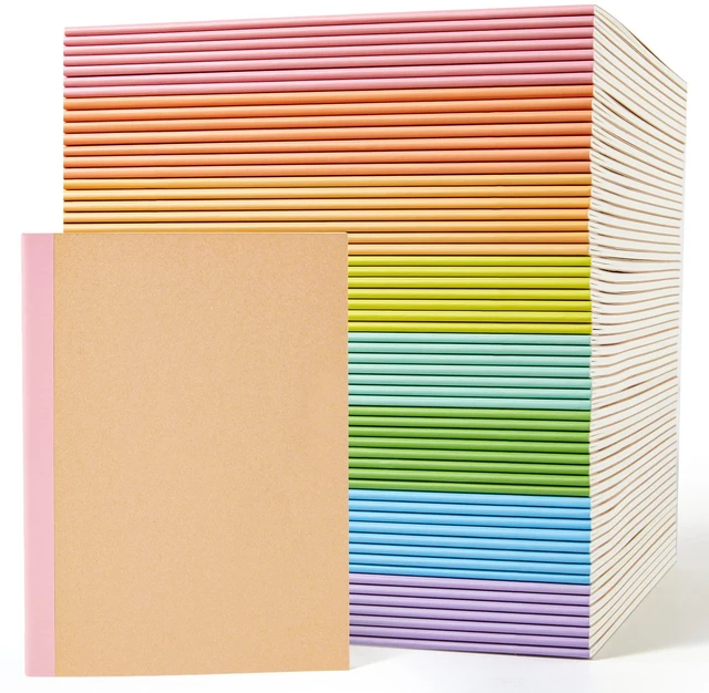 Main image of 56 Pack Composition Notebooks Bulk, Kraft Cover Lined Blank College Ruled Composition Travel Journals with Rainbow Spines For Women Students Business, 60 Pages, 8.3x 5.5, A5, 8 Pastel Colors