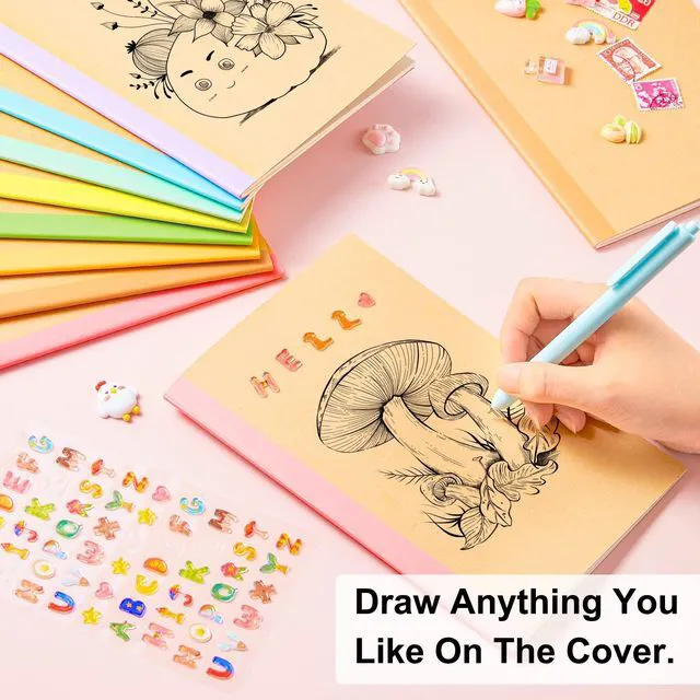 Alt view image 3 of 7 - 56 Pack Composition Notebooks Bulk, Kraft Cover Lined Blank College Ruled Composition Travel Journals with Rainbow Spines For Women Students Business, 60 Pages, 8.3x 5.5, A5, 8 Pastel Colors