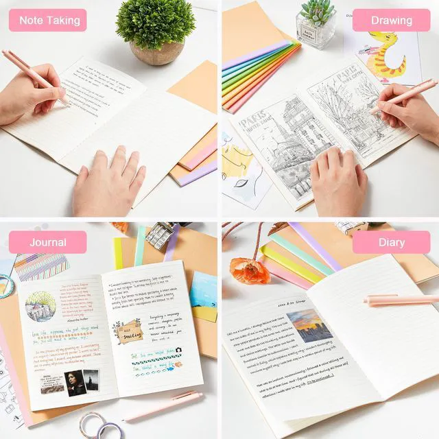 Alt view image 5 of 7 - 56 Pack Composition Notebooks Bulk, Kraft Cover Lined Blank College Ruled Composition Travel Journals with Rainbow Spines For Women Students Business, 60 Pages, 8.3x 5.5, A5, 8 Pastel Colors