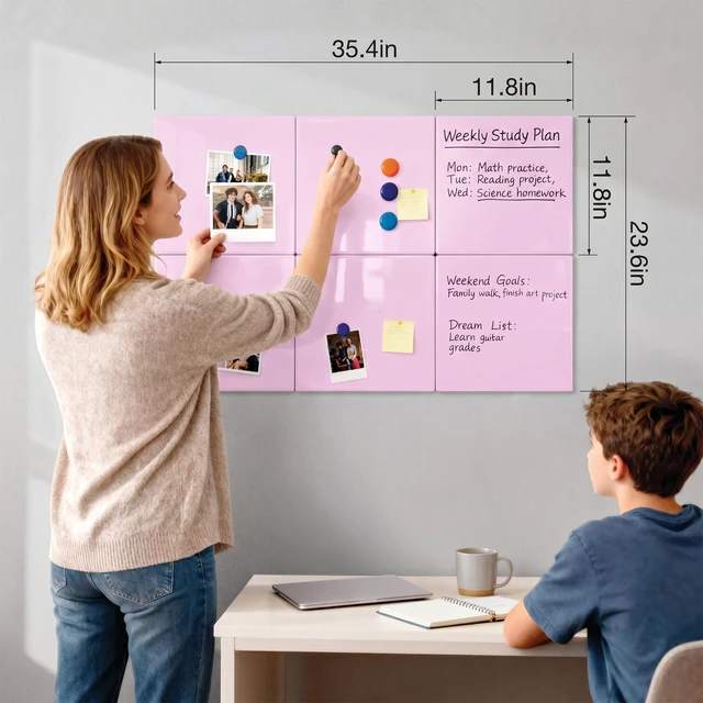 Alt view image 2 of 7 - Magnetic Whiteboard, 6 Pack Magnetic Whiteboard for wall, Pink 11.8 x 11.8 Inches Dry Erase Board for Kids, Students, White Board Dry Erase Set for Fridge, Office and Home