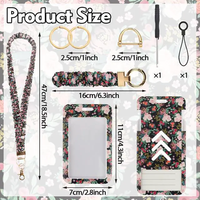 Alt view image 2 of 7 - Teacher Lanyard, Scrunchie Lanyard with ID Badge for Women Soft Stretchy Lanyards Retractable Lanyards for Id Badges Keys Neck and Wrist Keychain Flower Style