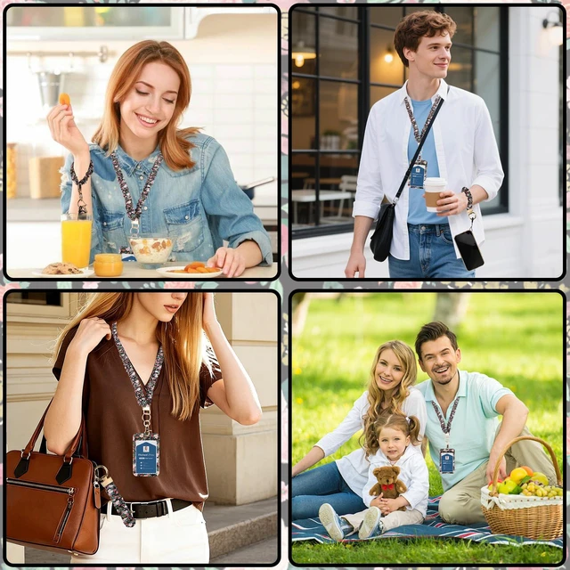 Alt view image 6 of 7 - Teacher Lanyard, Scrunchie Lanyard with ID Badge for Women Soft Stretchy Lanyards Retractable Lanyards for Id Badges Keys Neck and Wrist Keychain Flower Style
