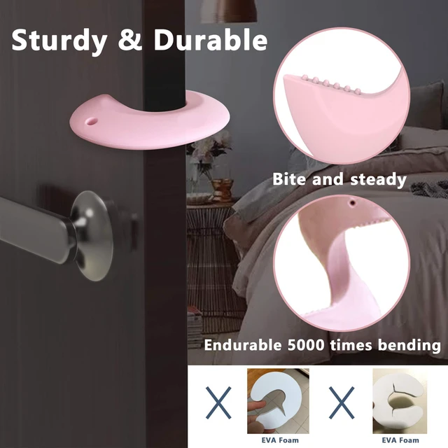 Alt view image 3 of 7 - Door Pinch Guard and Door Slam Stopper, Durable Silicone Door Finger Pinch Guard, Prevents Slamming on Even Heavy Doors, Non-Toxic & Pet Friendly, 4 Packs 2 Pink 2 Blue