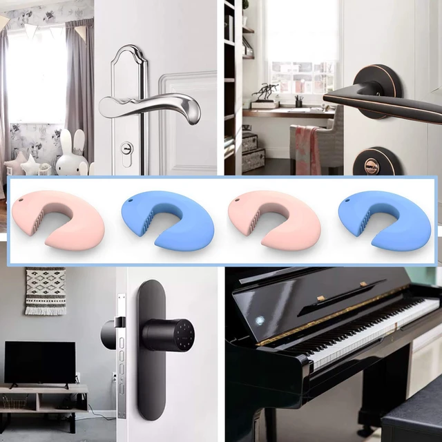 Alt view image 7 of 7 - Door Pinch Guard and Door Slam Stopper, Durable Silicone Door Finger Pinch Guard, Prevents Slamming on Even Heavy Doors, Non-Toxic & Pet Friendly, 4 Packs 2 Pink 2 Blue