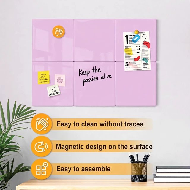 Alt view image 3 of 7 - Magnetic Whiteboard, 6 Pack Magnetic Whiteboard for wall, Pink 11.8 x 11.8 Inches Dry Erase Board for Kids, Students, White Board Dry Erase Set for Fridge, Office and Home