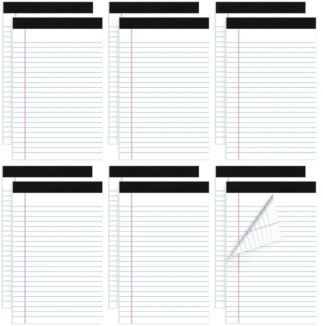 Main image of 12 Pack 360 Sheets 5x8 Legal Pads, College Ruled 8 Colors White FSC-certified Paper, Perforated Tear-Off Pages, School Office Home Supplies Smooth Writing 30 Sheets/Pad Tablets Lined