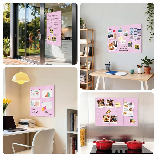 Alt view image 6 of 7 - Magnetic Whiteboard, 6 Pack Magnetic Whiteboard for wall, Pink 11.8 x 11.8 Inches Dry Erase Board for Kids, Students, White Board Dry Erase Set for Fridge, Office and Home