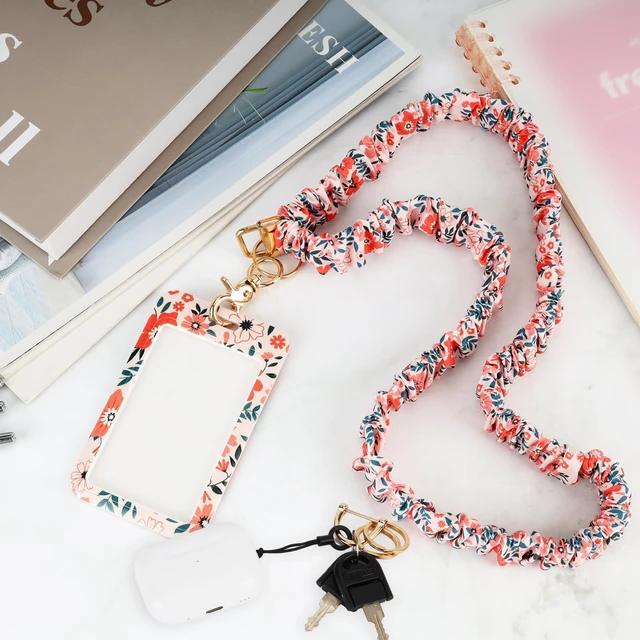 Alt view image 5 of 7 - Teacher Lanyard, Scrunchie Lanyard with ID Badge for Women Soft Stretchy Lanyards Retractable Lanyards for Id Badges Keys Neck Keychain Floral Style