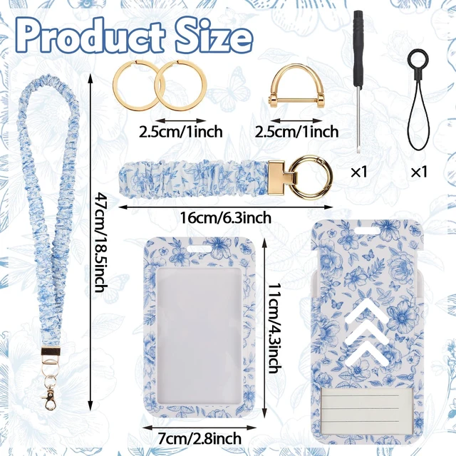 Alt view image 2 of 7 - Teacher Lanyard, Scrunchie Lanyard with ID Badge for Women Soft Stretchy Lanyards Retractable Lanyards for Id Badges Keys Neck and Wrist Keychain Chinoiserie Style