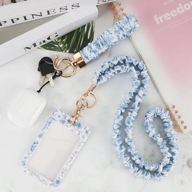 Alt view image 3 of 7 - Teacher Lanyard, Scrunchie Lanyard with ID Badge for Women Soft Stretchy Lanyards Retractable Lanyards for Id Badges Keys Neck and Wrist Keychain Chinoiserie Style