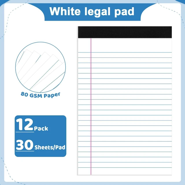 Alt view image 2 of 7 - 12 Pack 360 Sheets 5x8 Legal Pads, College Ruled 8 Colors White FSC-certified Paper, Perforated Tear-Off Pages, School Office Home Supplies Smooth Writing 30 Sheets/Pad Tablets Lined