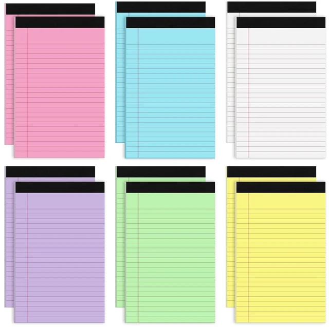 Main image of 12 Pack 5x8 Legal Pads, College Ruled 6 Colors Totally 360 Sheets 80 Gsm FSC-certified Paper, Perforated Tear-Off Pages, School Office Supplies Smooth Writing 30 Sheets/Pad Tablets Lined