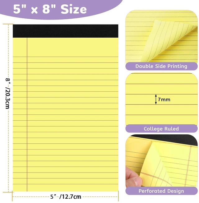 Alt view image 3 of 7 - 12 Pack 5x8 Legal Pads, College Ruled 6 Colors Totally 360 Sheets 80 Gsm FSC-certified Paper, Perforated Tear-Off Pages, School Office Supplies Smooth Writing 30 Sheets/Pad Tablets Lined